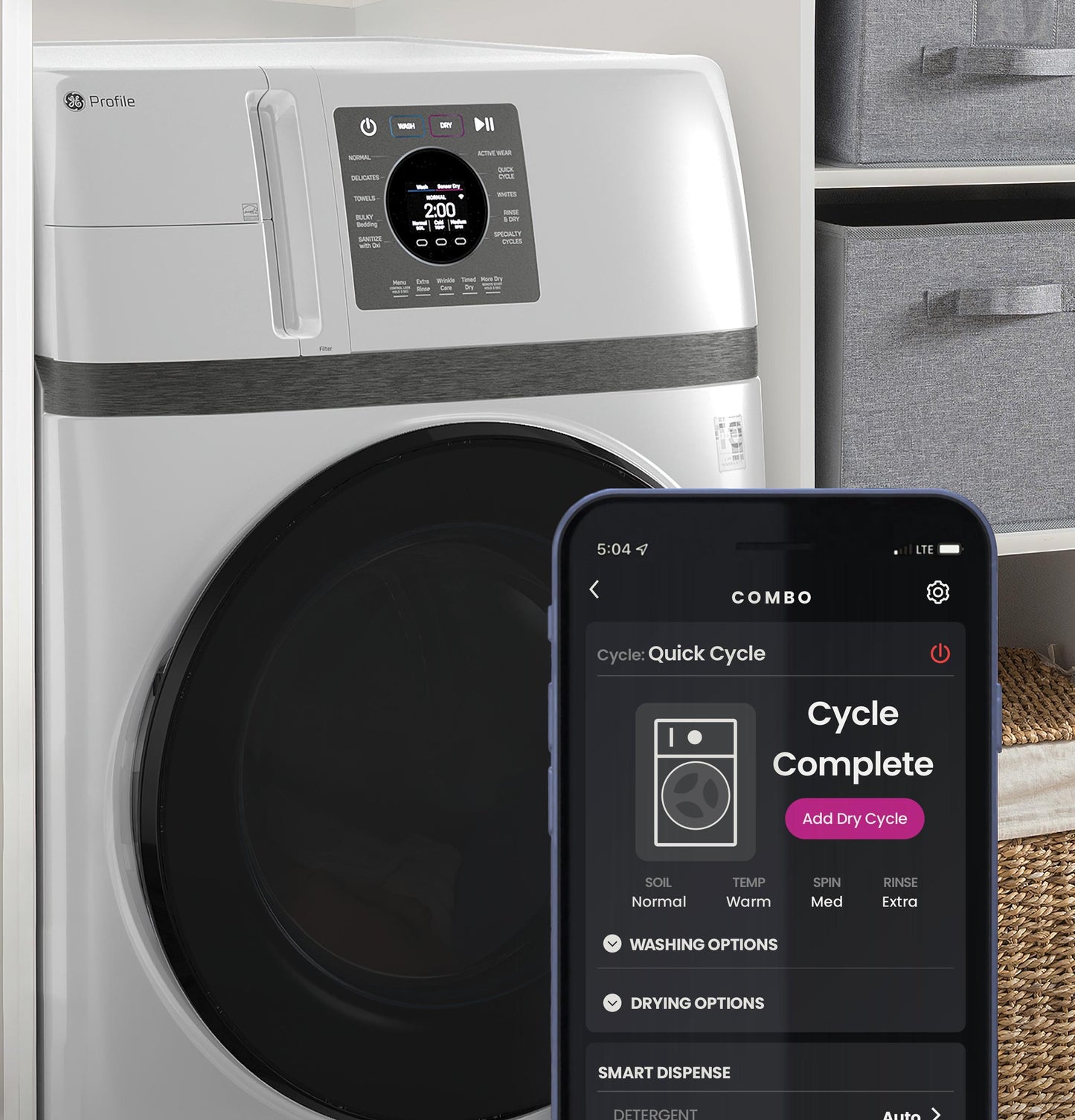 GE APPLIANCES PFQ83HSSWWW GE Profile™ ENERGY STAR® 4.6 cu. ft. Capacity UltraFast Combo with Ventless Inverter Heat Pump Technology Washer/Dryer White - PFQ83HSSWWW