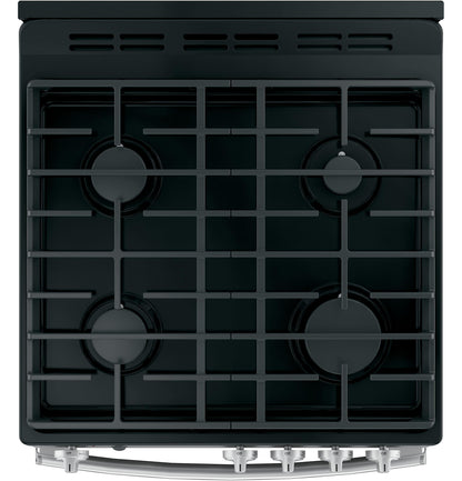 GE APPLIANCES 24" Steam Clean Free-Standing/Slide-in Gas Range Black On Stainless - JGAS640RMSS