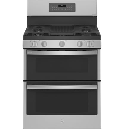 GE APPLIANCES GE Profile 30" Free-Standing Gas Double Oven Convection Fingerprint Resistant Range with No Preheat Air Fry in Stainless Steel - PGB965YPFS