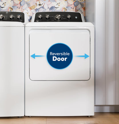 GE APPLIANCES GTD38EASWWS GE® 7.2 cu. ft. Capacity Electric Dryer with Up To 120 ft. Venting and Reversible Door White On in Stainless Steel Look - GTD38EASWWS