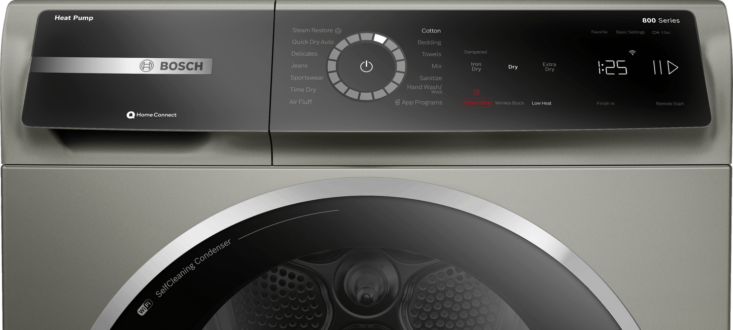 BOSCH WQB245AXUC 800 Series, heat pump dryer, Silver inox Silver