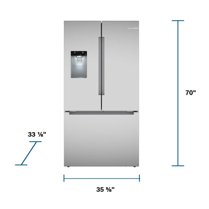 BOSCH B36FD10ENS 100 Series, French Door Bottom freezer, multi door, 36'', Brushed steel (with anti-fingerprint), Total No Frost in Stainless Steel - B36FD10ENS