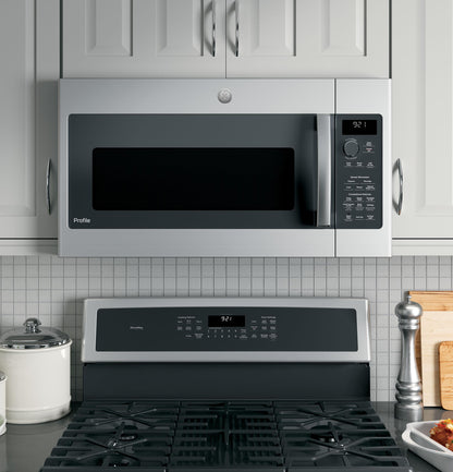 GE APPLIANCES Profile 2.1 Cu. Ft. Over-the-Range Sensor Microwave Oven in Stainless Steel - PVM9215SKSS