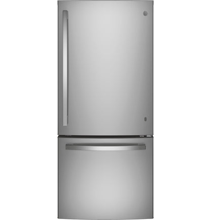 GE APPLIANCES 20.9 Cu. Ft. Bottom-Freezer Refrigerator in Stainless Steel - GBE21DYKFS