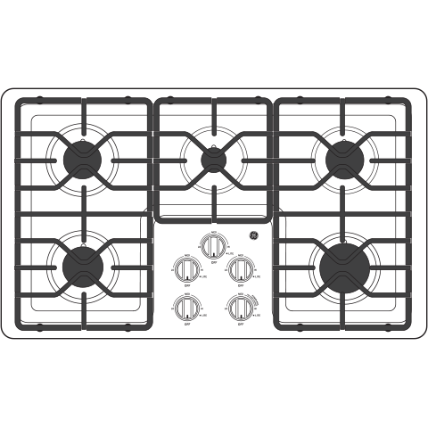GE APPLIANCES 36" Built-In Gas Cooktop with Dishwasher-Safe Grates in Stainless Steel - JGP3036SLSS