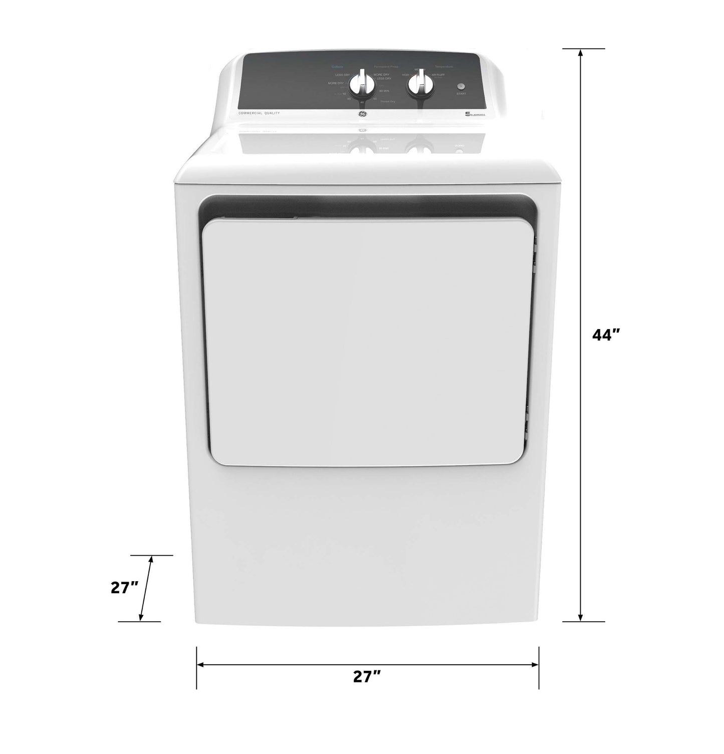 GE APPLIANCES GE 6.2 cu. ft. Capacity Electric Dryer with Up To 120 ft. Venting and 5-yr Limited Warranty White - GTX52EASPWB