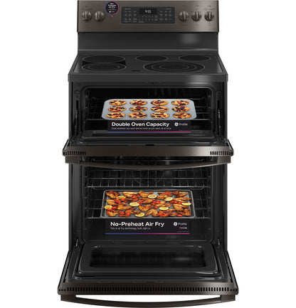 GE APPLIANCES GE Profile 30" Smart Free-Standing Electric Double Oven Convection Range with No Preheat Air Fry Black in Stainless Steel - PB965BPTS