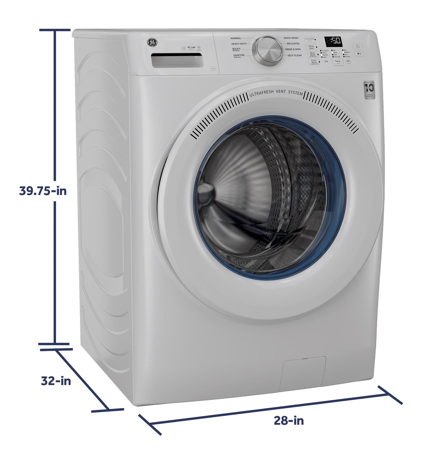 GE APPLIANCES GFW350SSYWW GE® ENERGY STAR® 4.6 cu. ft. Capacity Smart Front Load Washer with UltraFresh Vent System with OdorBlock™ White - GFW350SSYWW