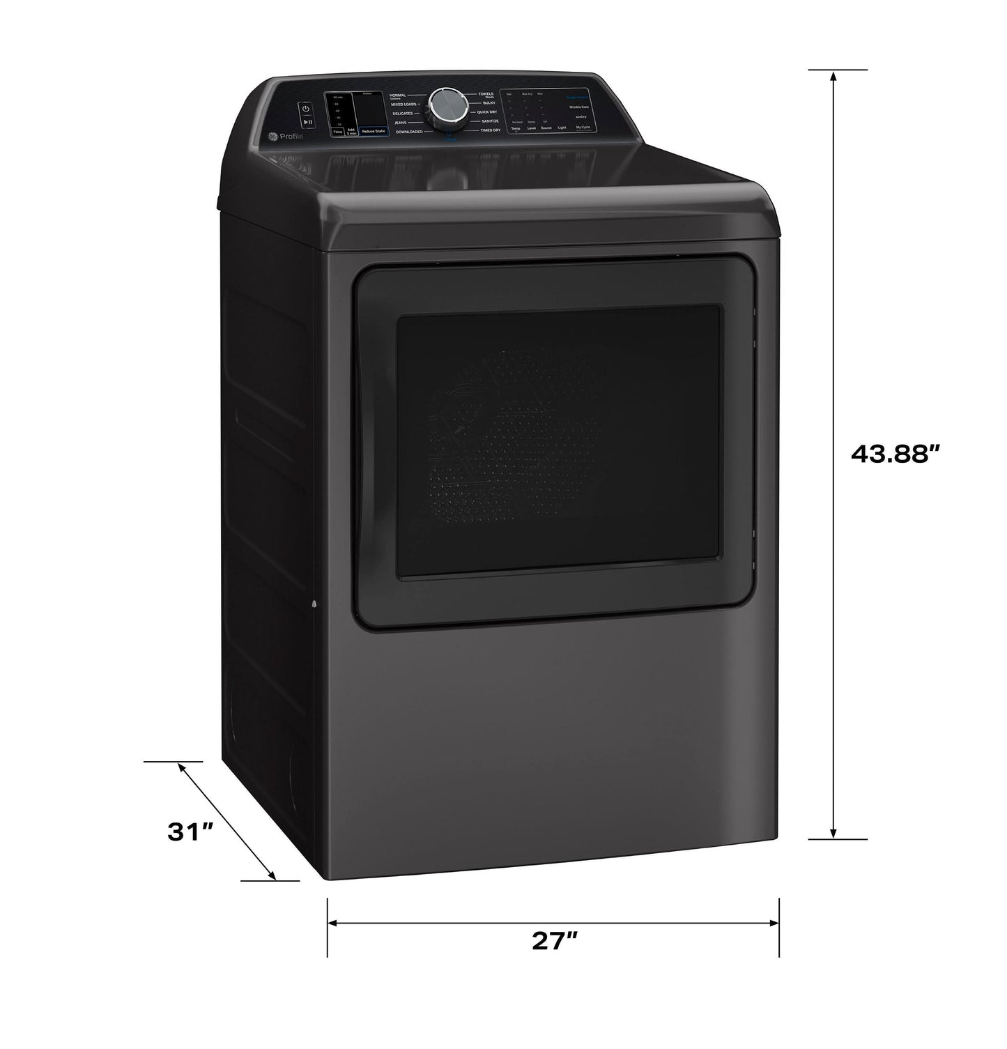 GE APPLIANCES PTD70EBPTDG GE Profile™ ENERGY STAR® 7.4 cu. ft. Capacity Smart aluminized alloy drum Electric Dryer with Sanitize Cycle and Sensor Dry Gray