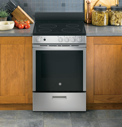 GE APPLIANCES JAS640RMSS GE® ENERGY STAR® 24" Free-Standing/Slide-in Front Control Range with Steam Clean and Large Window in Stainless Steel - JAS640RMSS