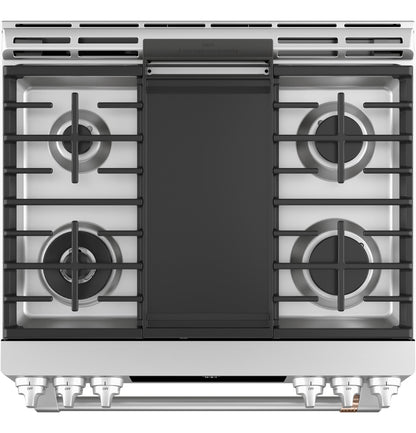 CAFE CGS700P2MS1 CAFé™ 30" Smart Slide-In, Front-Control, Gas Range with Convection Oven in Stainless Steel - CGS700P2MS1