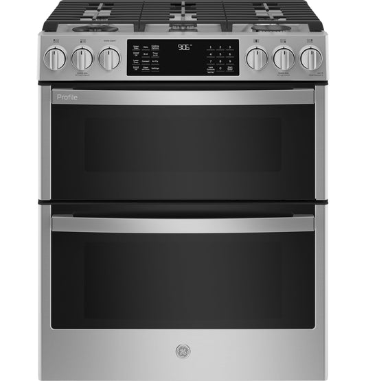 GE APPLIANCES PGS960YPFS GE Profile™ 30" Smart Slide-In Front-Control Gas Double Oven Convection Fingerprint Resistant Range in Stainless Steel - PGS960YPFS