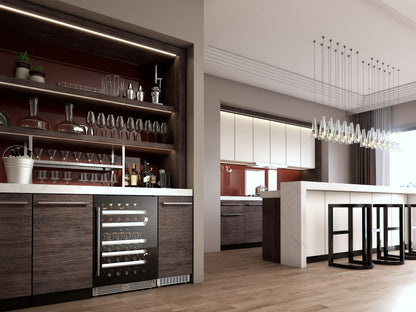 XO APPLIANCE XOU24WDZGBL Dual Zone Wine Cooler, 24" Black Glass, Left Hinge Black - XOU24WDZGBL