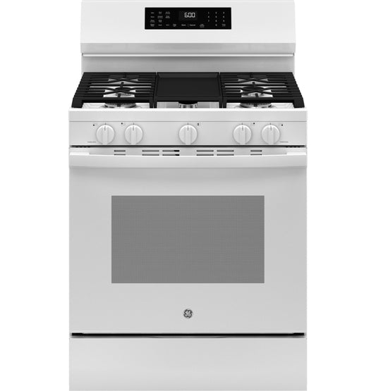 GE APPLIANCES GE 30" Free-Standing Gas Convection Range with No Preheat Air Fry and EasyWash Oven Tray White - GGF600AVWW