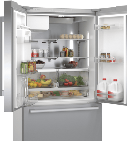 BOSCH B36CD52SNS 500 Series, French Door Bottom freezer, multi door, 36'', Brushed steel (with anti-fingerprint), Total No Frost in Stainless Steel - B36CD52SNS