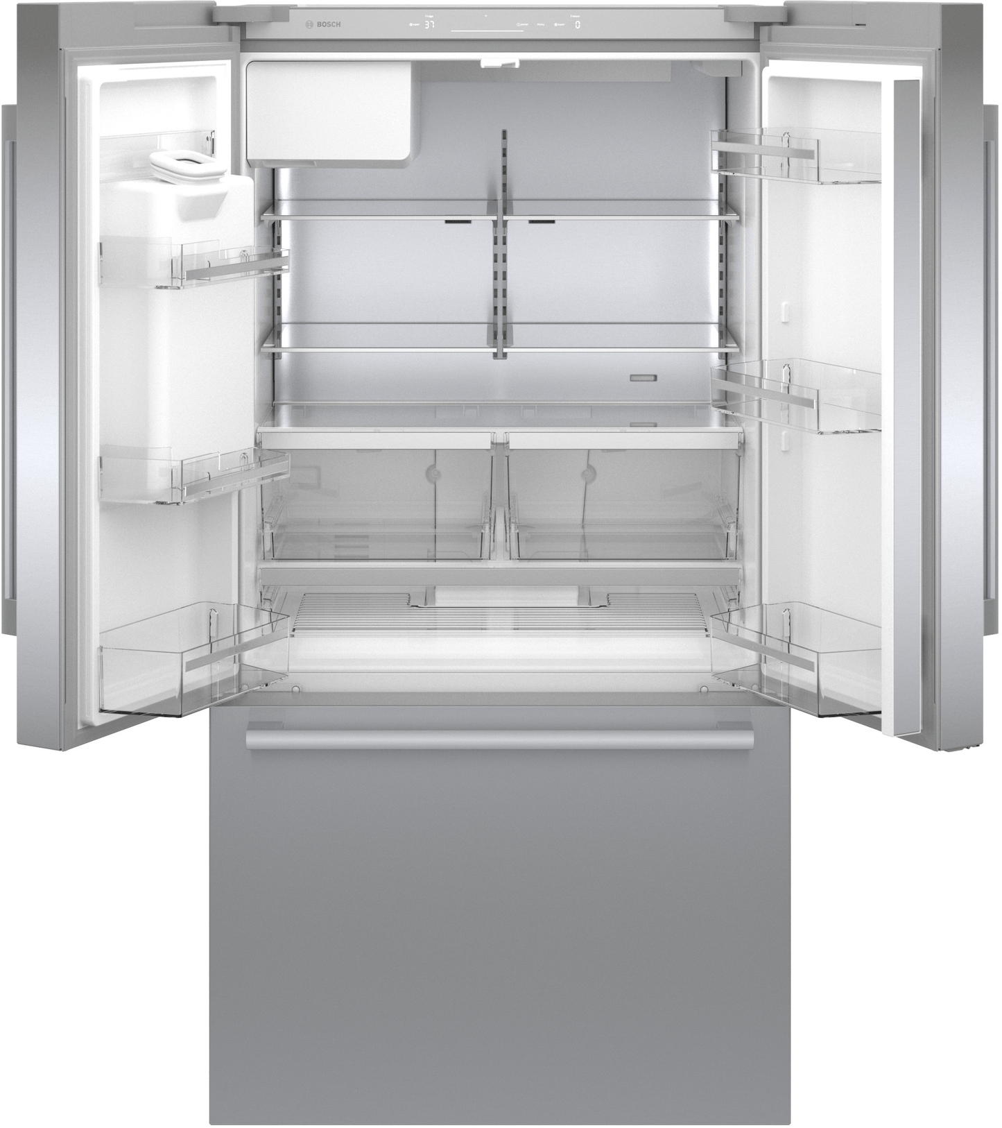 BOSCH B36CD52SNS 500 Series, French Door Bottom freezer, multi door, 36'', Brushed steel (with anti-fingerprint), Total No Frost in Stainless Steel - B36CD52SNS
