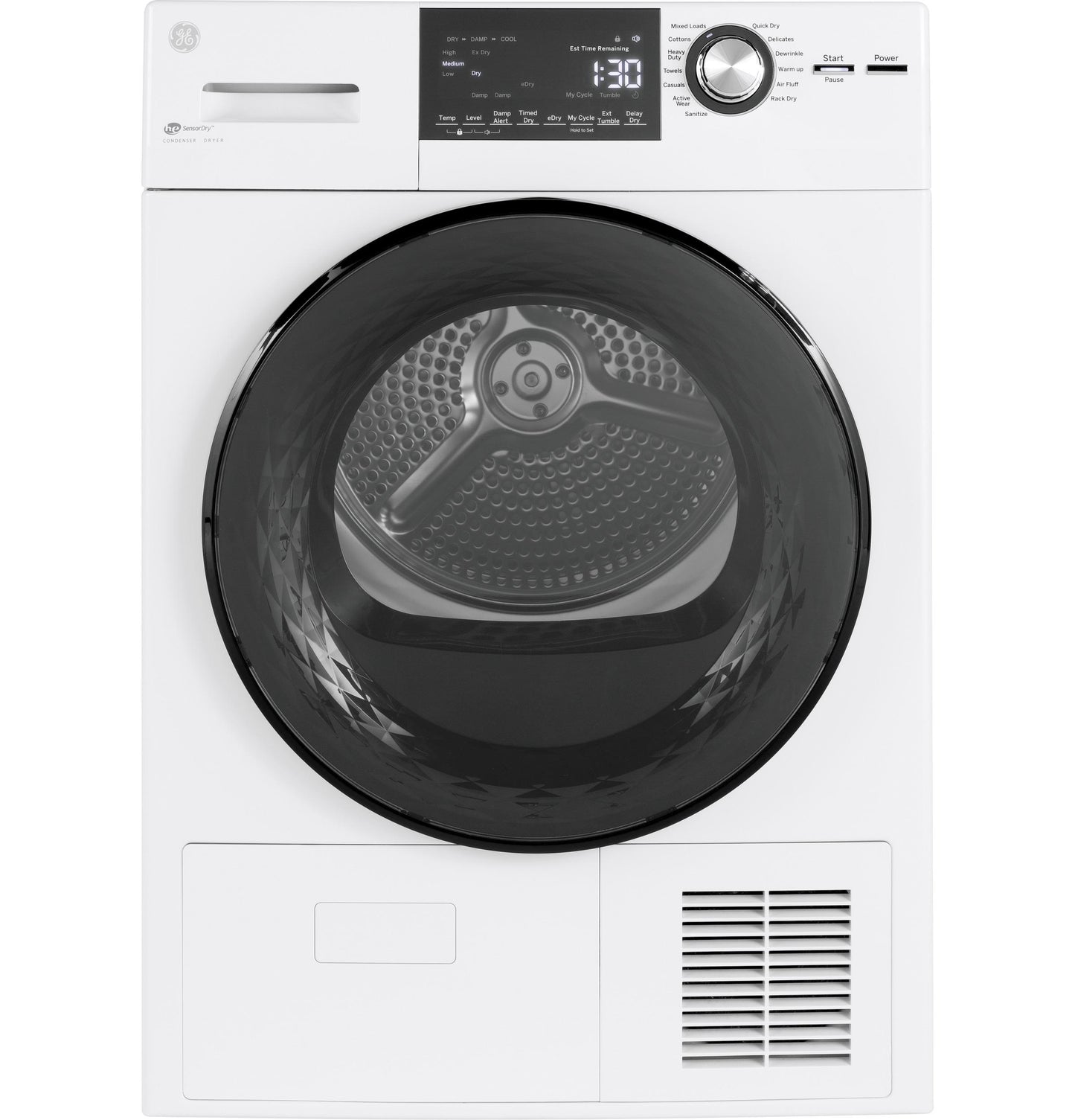 GE APPLIANCES GE 24" 4.1 Cu.Ft. Front Load Ventless Condenser Electric Dryer with in Stainless Steel Basket White - GFT14ESSMWW