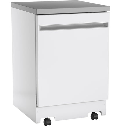 GE APPLIANCES GPT225SGLWW GE® ENERGY STAR® 24" in Stainless Steel Interior Portable Dishwasher with Sanitize Cycle in White - GPT225SGLWW