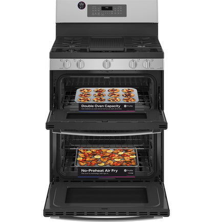GE APPLIANCES GE Profile 30" Free-Standing Gas Double Oven Convection Fingerprint Resistant Range with No Preheat Air Fry in Stainless Steel - PGB965YPFS
