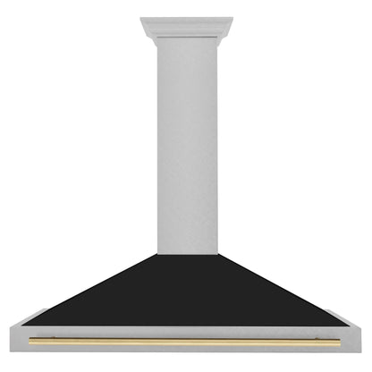 ZLINE KITCHEN AND BATH KB4SNZBLM48CB ZLINE Autograph Edition 48 in. Convertible Satin in Stainless Steel Wall Mount Range Hood with Black Matte Shell and Champagne Bronze Handle (KB4SNZ-BLM48-CB) - KB4SNZBLM48CB