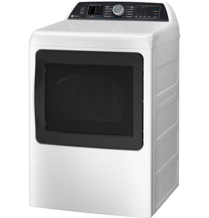GE APPLIANCES PTD70GBSTWS GE Profile™ ENERGY STAR® 7.4 cu. ft. Capacity Smart aluminized alloy drum Gas Dryer with Sanitize Cycle and Sensor Dry White On Gray - PTD70GBSTWS