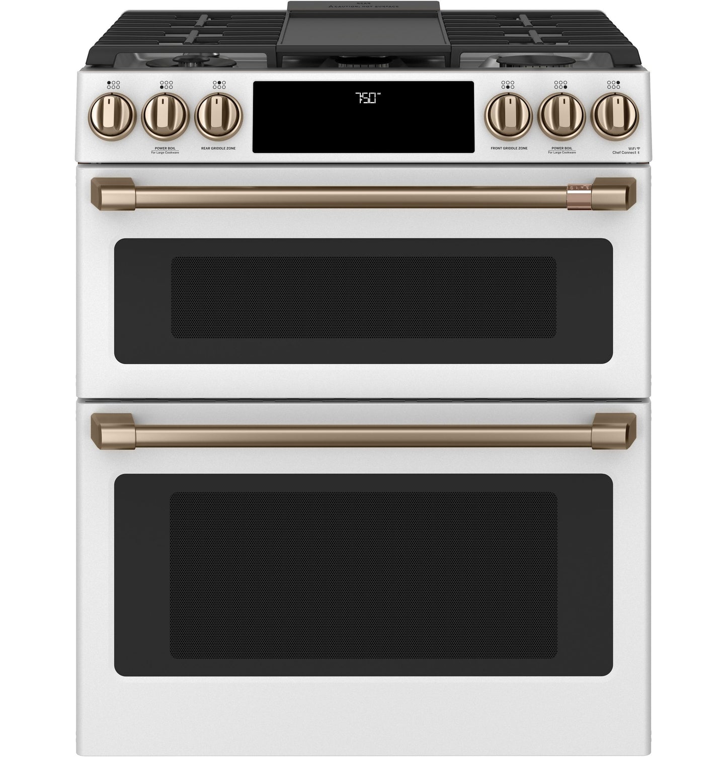 CAFE  30" Smart Slide-In, Front-Control, Gas Double-Oven Range with Convection White - CGS750P4MW2