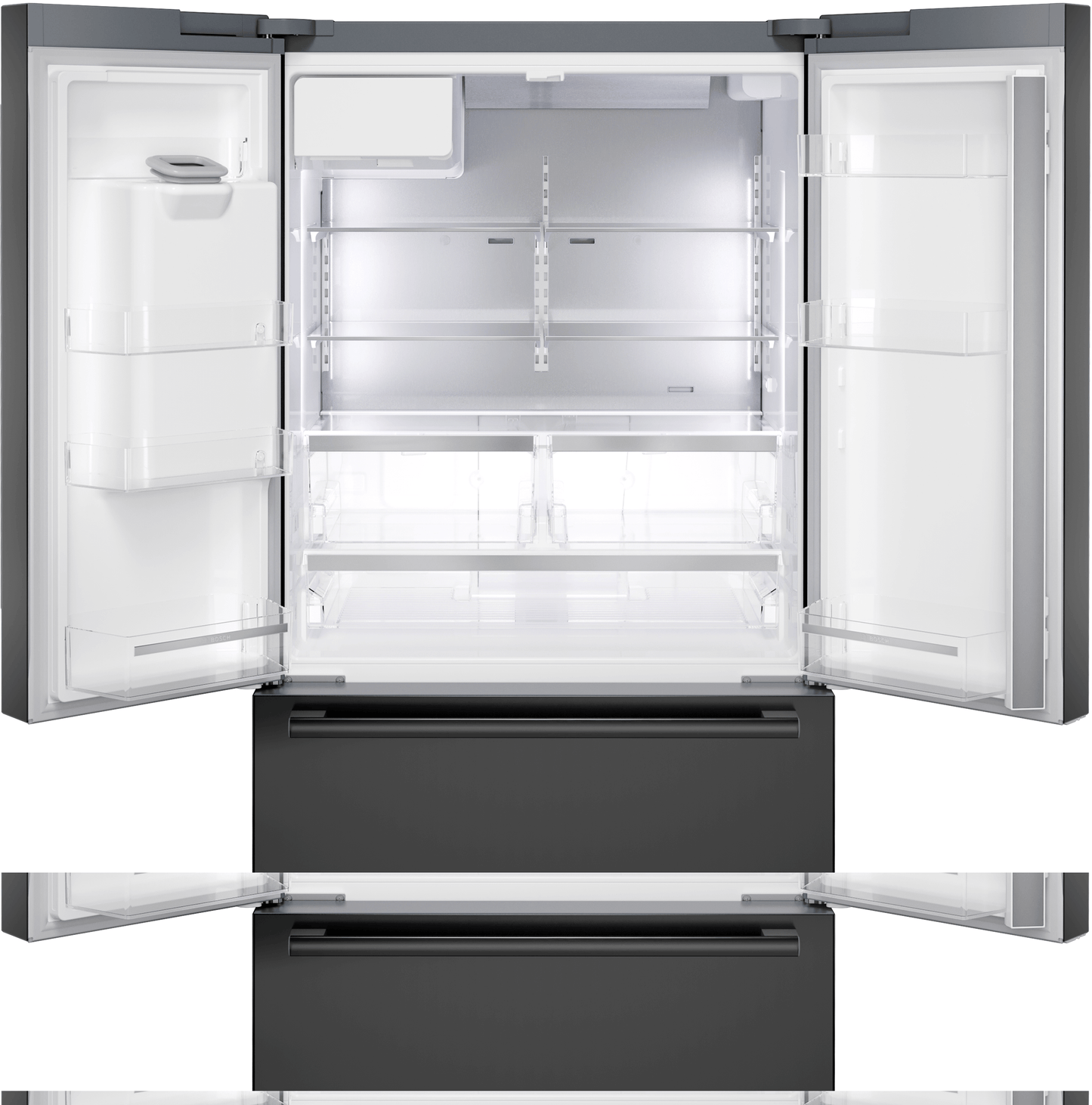 BOSCH B36CD52SNB 500 Series, French Door Bottom freezer, multi door, 36'', Black inox-antifingerprint, Total No Frost Black in Stainless Steel - B36CD52SNB