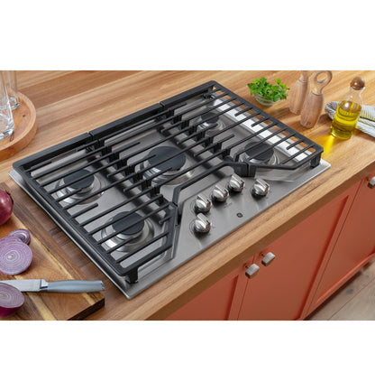 GE APPLIANCES GE 30" Built-In Gas Cooktop with 5 Burners and Dishwasher Safe Grates in Stainless Steel - JGP5030SLSS