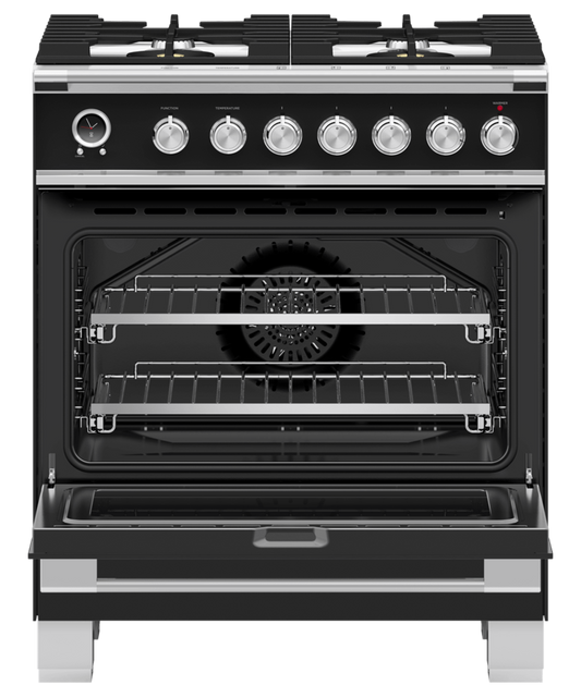 FISHER & PAYKEL OR30SCG6B1 30" Series 9 Classic 4 Burner Dual Fuel Self-Cleaning Range Black - OR30SCG6B1