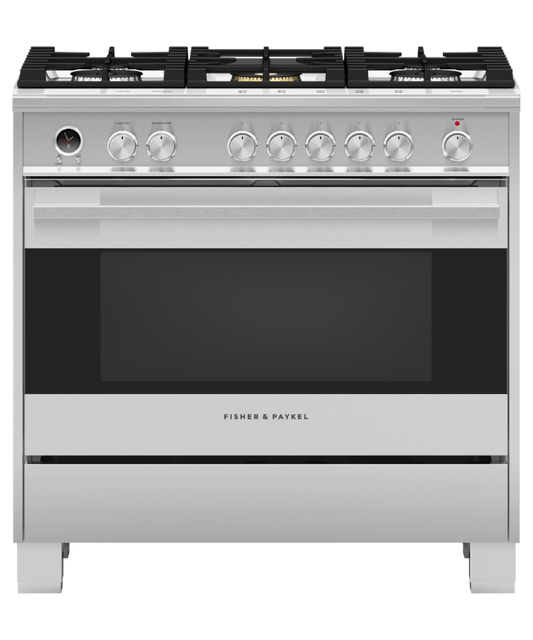 FISHER & PAYKEL OR36SDG6X1 36" Series 9 Contemporary 5 Burner Dual Fuel Self-Cleaning Range in Stainless Steel - OR36SDG6X1