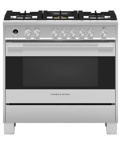 FISHER & PAYKEL OR36SDG6X1 36" Series 9 Contemporary 5 Burner Dual Fuel Self-Cleaning Range in Stainless Steel - OR36SDG6X1