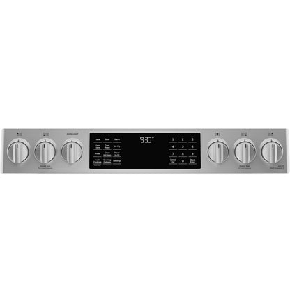 GE APPLIANCES 30" Smart Dual Fuel Slide-In Front-Control Fingerprint Resistant Range in Stainless Steel - P2S930YPFS