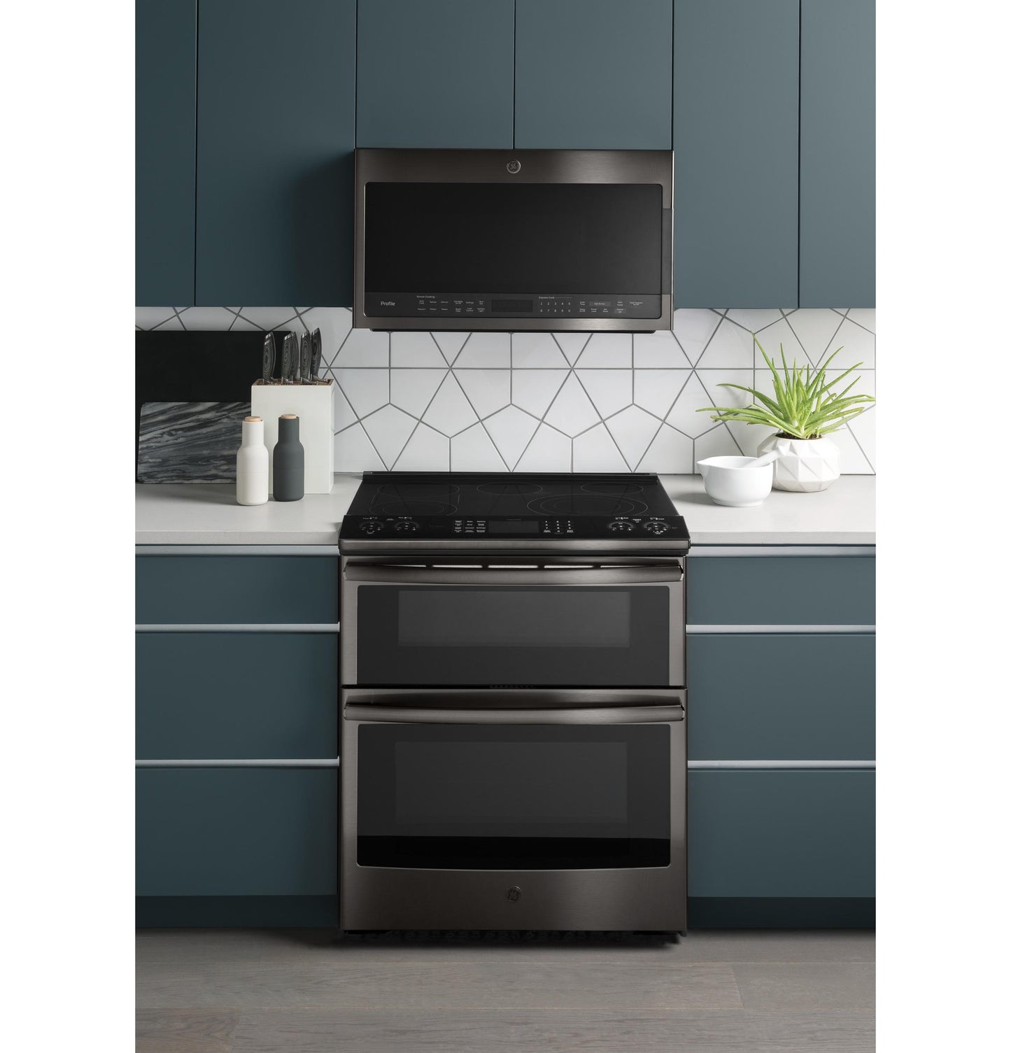 GE APPLIANCES GE Profile 2.1 Cu. Ft. Over-the-Range Sensor Microwave Oven Black in Stainless Steel - PVM9005BLTS