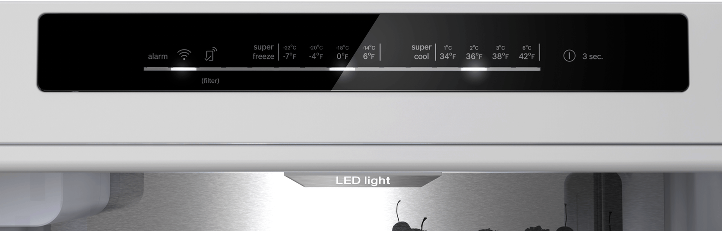 BOSCH B24CB80ESB 800 Series, free-standing fridge-freezer with freezer at bottom, glass door, 24'', Black, Total No Frost Black - B24CB80ESB