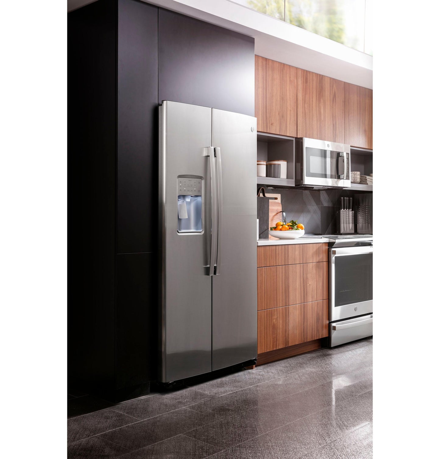 GE APPLIANCES 21.9 Cu. Ft. Counter-Depth Side-By-Side Refrigerator in Stainless Steel - PZS22MYKFS