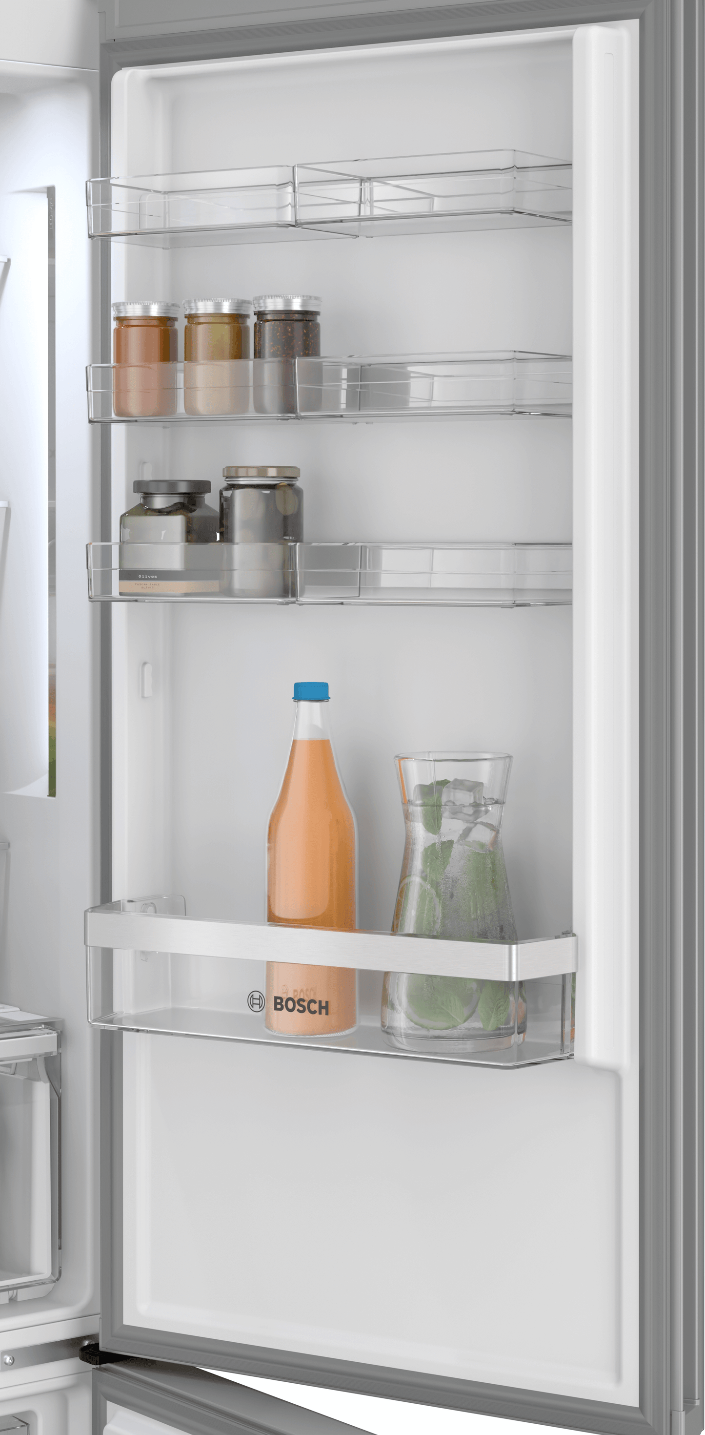 BOSCH B24CB80ESW 800 Series, free-standing fridge-freezer with freezer at bottom, glass door, 24'', White, Total No Frost White - B24CB80ESW