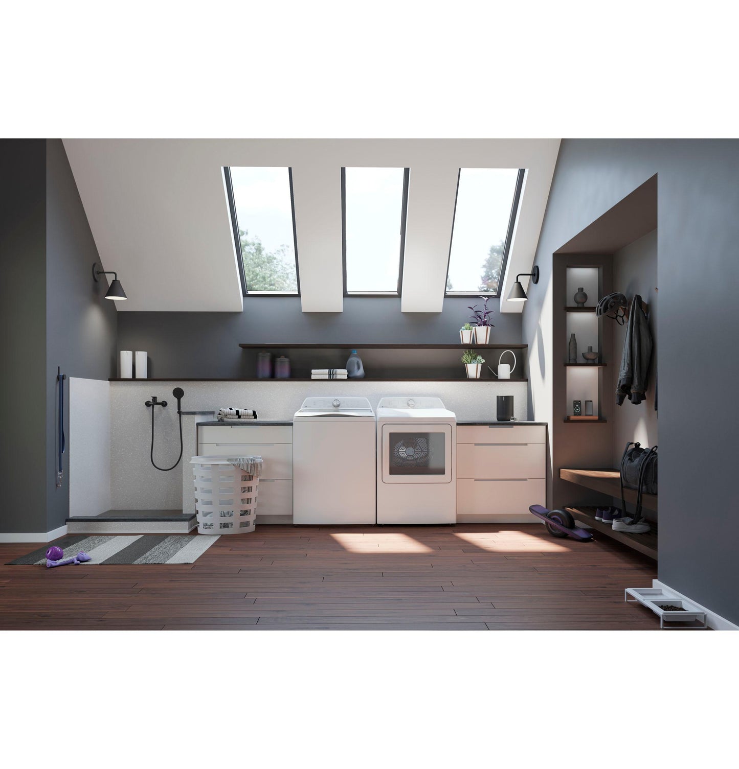 GE APPLIANCES PTW600BSRWS GE Profile™ ENERGY STAR® 5.0 cu. ft. Capacity Washer with Smarter Wash Technology and FlexDispense™ White On Gray - PTW600BSRWS