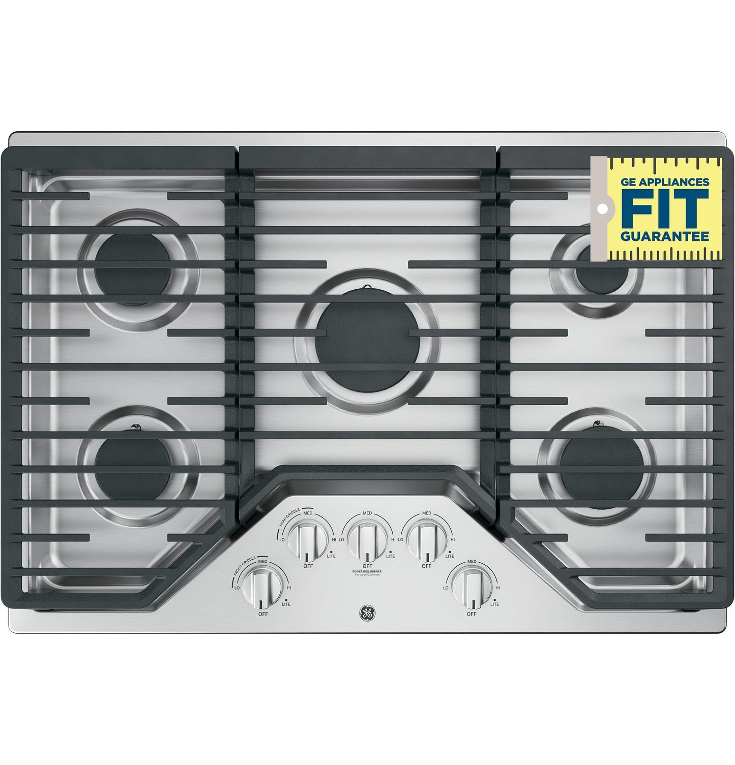 GE APPLIANCES GE 30" Built-In Gas Cooktop with 5 Burners and Dishwasher Safe Grates in Stainless Steel - JGP5030SLSS