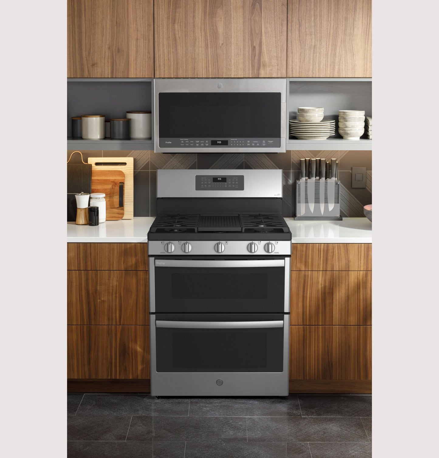 GE APPLIANCES GE Profile 30" Free-Standing Gas Double Oven Convection Fingerprint Resistant Range with No Preheat Air Fry in Stainless Steel - PGB965YPFS