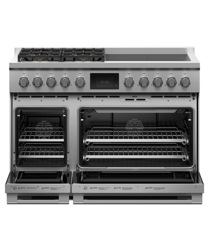 FISHER & PAYKEL RHV3484L 48" Series 11 Professional Dual Fuel 4 Burner + 4 Zone Induction Self-Cleaning Range in Stainless Steel - RHV3484L