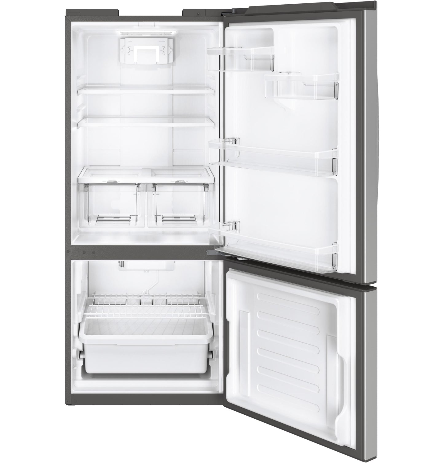 GE APPLIANCES 20.9 Cu. Ft. Bottom-Freezer Refrigerator in Stainless Steel - GBE21DYKFS