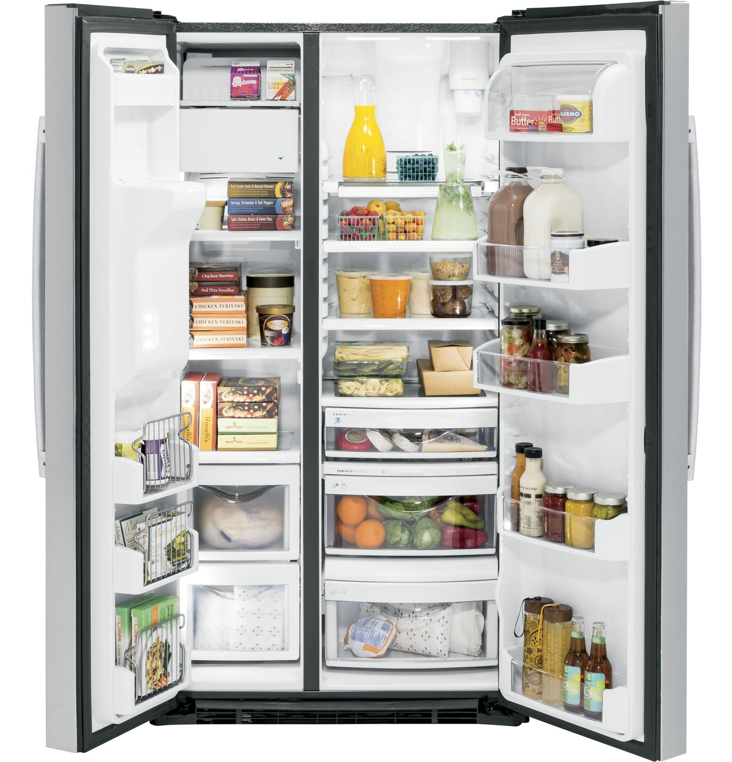 GE APPLIANCES 21.9 Cu. Ft. Counter-Depth Side-By-Side Refrigerator in Stainless Steel - PZS22MYKFS