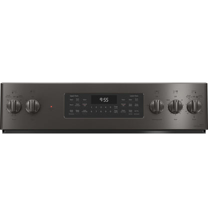 GE APPLIANCES GE Profile 30" Smart Free-Standing Electric Double Oven Convection Range with No Preheat Air Fry Black in Stainless Steel - PB965BPTS