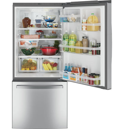 GE APPLIANCES 21.0 Cu. Ft. Bottom-Freezer Refrigerator in Stainless Steel - GDE21EYKFS