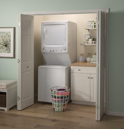 GE APPLIANCES GE Unitized Spacemaker 3.8 cu. ft. Capacity Washer with in Stainless Steel Basket and 5.9 cu. ft. Capacity Long Vent Electric Dryer White - GUV27ESSMWW