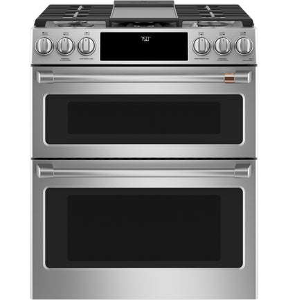 CAFE  30" Smart Slide-In, Front-Control, Gas Double-Oven Range with Convection in Stainless Steel - CGS750P2MS1