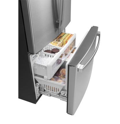 GE APPLIANCES GE 23.1 Cu. Ft. Counter-Depth Fingerprint Resistant French-Door Refrigerator in Stainless Steel - GWE23GYNFS