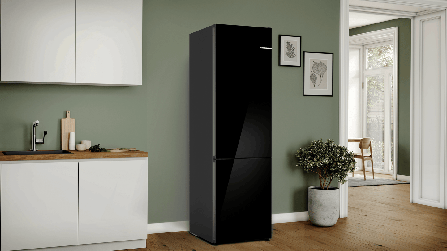 BOSCH B24CB80ESB 800 Series, free-standing fridge-freezer with freezer at bottom, glass door, 24'', Black, Total No Frost Black - B24CB80ESB