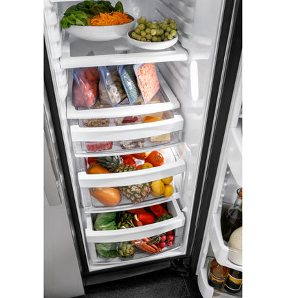 GE APPLIANCES 21.9 Cu. Ft. Counter-Depth Side-By-Side Refrigerator in Stainless Steel - PZS22MYKFS