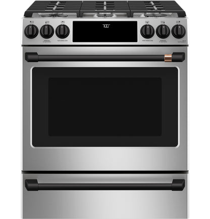 CAFE CGS700P2MS1 CAFé™ 30" Smart Slide-In, Front-Control, Gas Range with Convection Oven in Stainless Steel - CGS700P2MS1